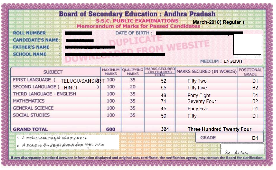 Ap Ssc Marks Memo Download Online 10th Class Original Long Short Marks Certificate